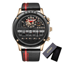 Cargar imagen en el visor de la galería, Unique Men Wrist Watches Leather Black Silver Creative Watches For Male Military Sports Clock Unique Design relogio masculino