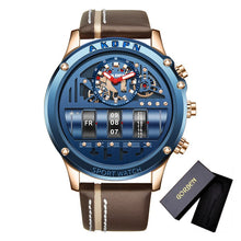 Cargar imagen en el visor de la galería, Unique Men Wrist Watches Leather Black Silver Creative Watches For Male Military Sports Clock Unique Design relogio masculino