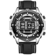 Cargar imagen en el visor de la galería, Unique Men Wrist Watches Leather Black Silver Creative Watches For Male Military Sports Clock Unique Design relogio masculino