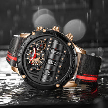 Load image into Gallery viewer, Unique Men Wrist Watches Leather Black Silver Creative Watches For Male Military Sports Clock Unique Design relogio masculino
