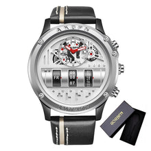 Cargar imagen en el visor de la galería, Unique Men Wrist Watches Leather Black Silver Creative Watches For Male Military Sports Clock Unique Design relogio masculino
