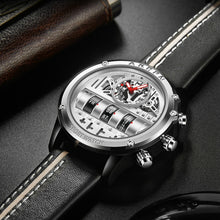 Cargar imagen en el visor de la galería, Unique Men Wrist Watches Leather Black Silver Creative Watches For Male Military Sports Clock Unique Design relogio masculino
